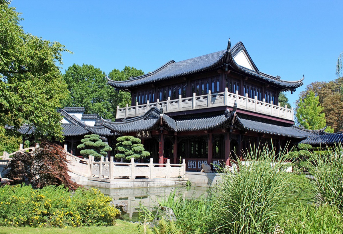 traditional chinese tea house in shanghai neighborhood