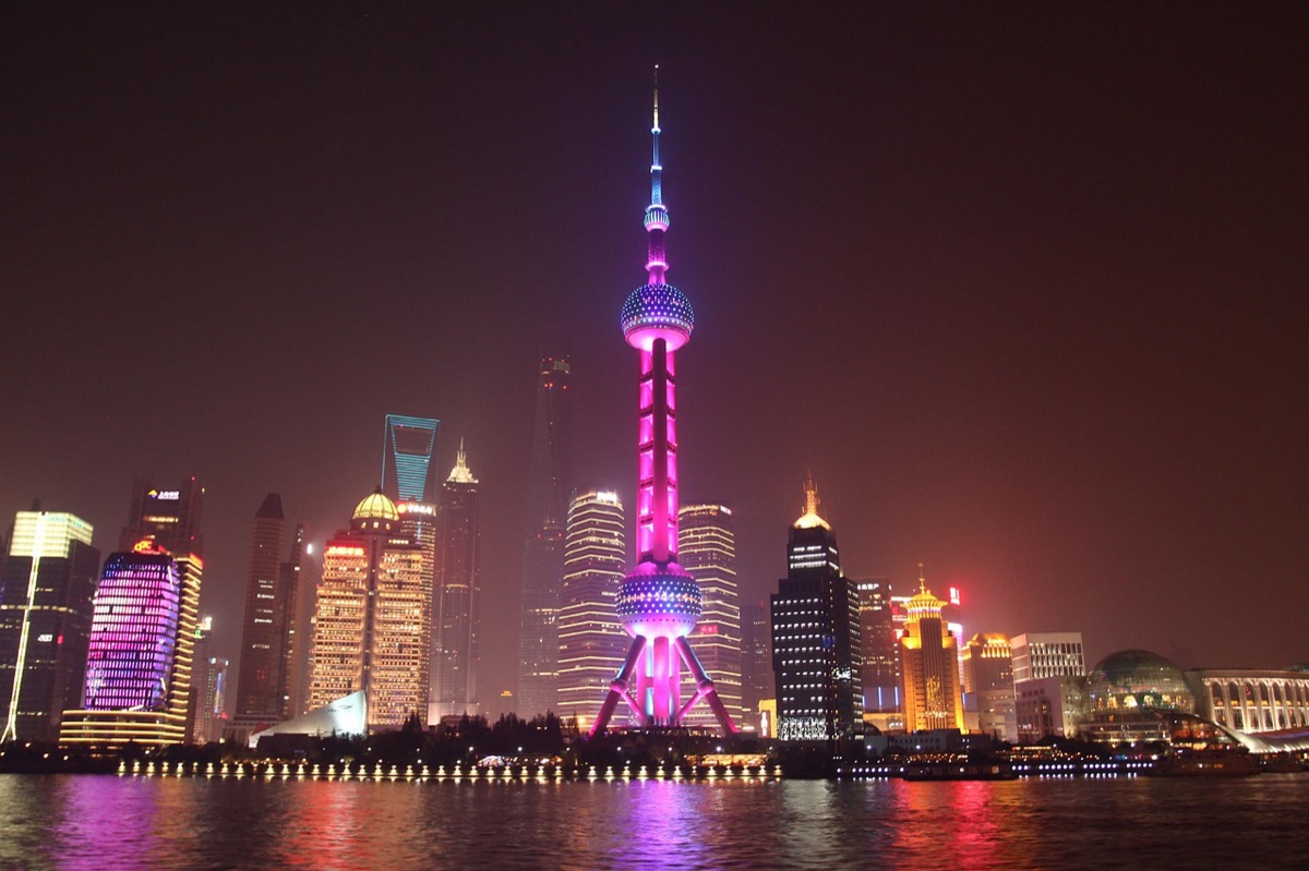 Shanghai hotel exterior at night